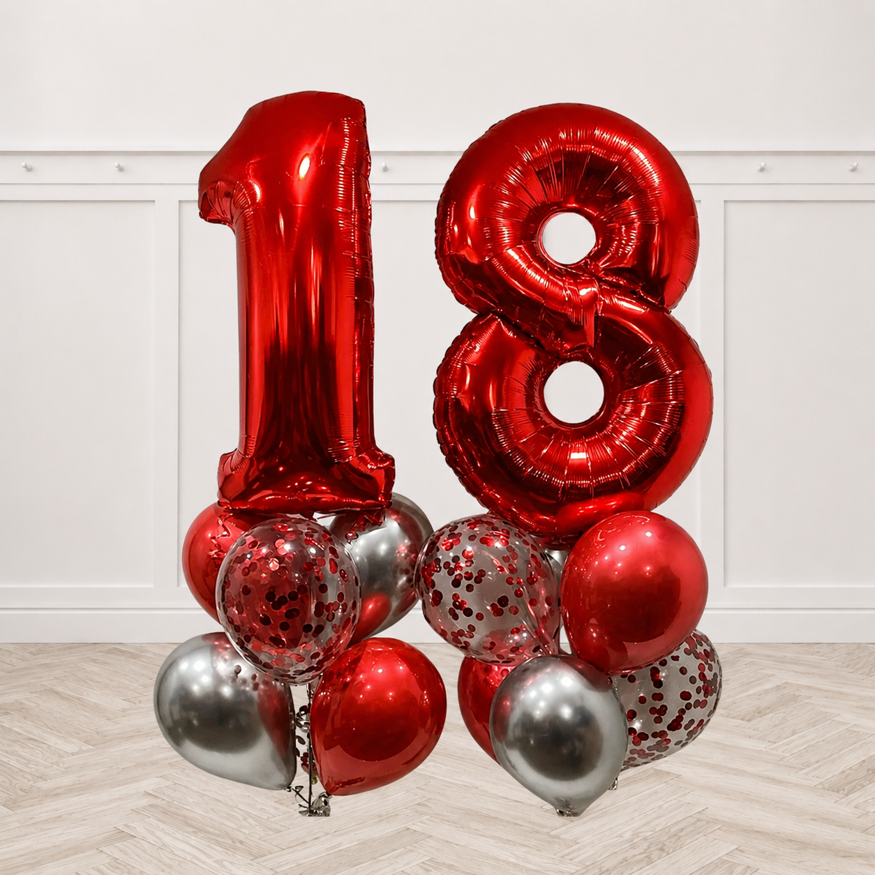 Red number with confetti balloon