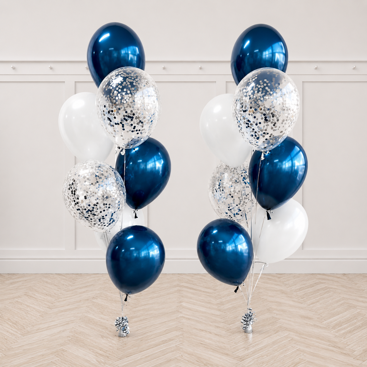 Blue Chrome Party Confetti Balloon Bouquet