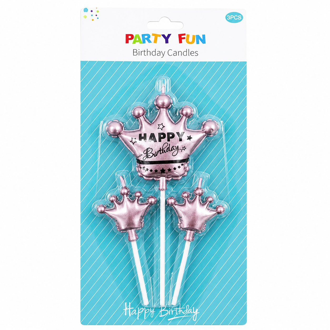 Pink Crown Party Candles - Set of 3pc