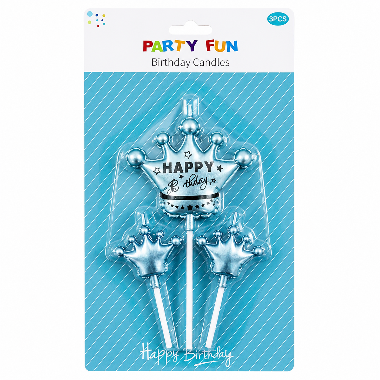 Blue Crown Party Candles - Set of 3pc