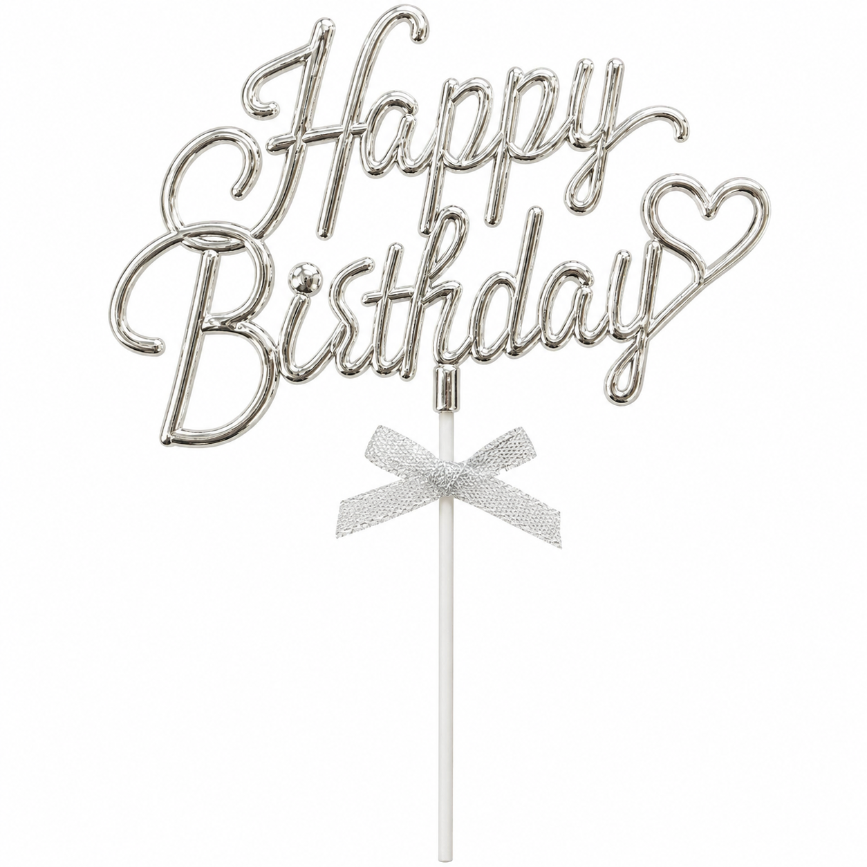 Cursive Happy Birthday Cake Topper Silver