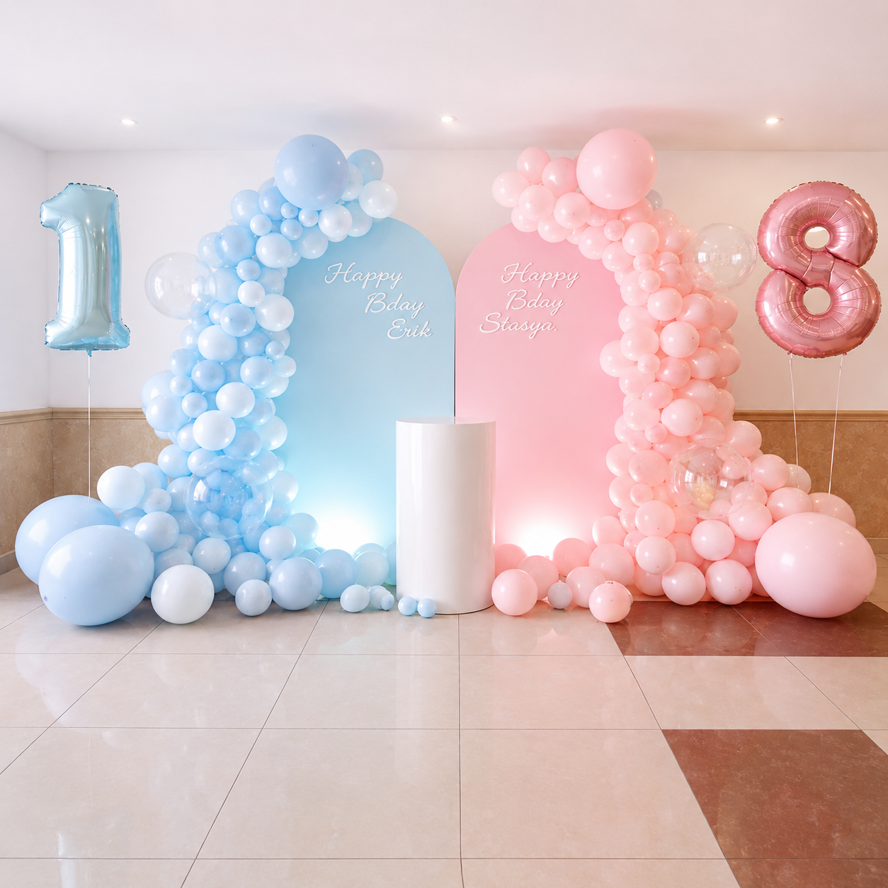 Twins Birthday Balloon Garland with Backdrop