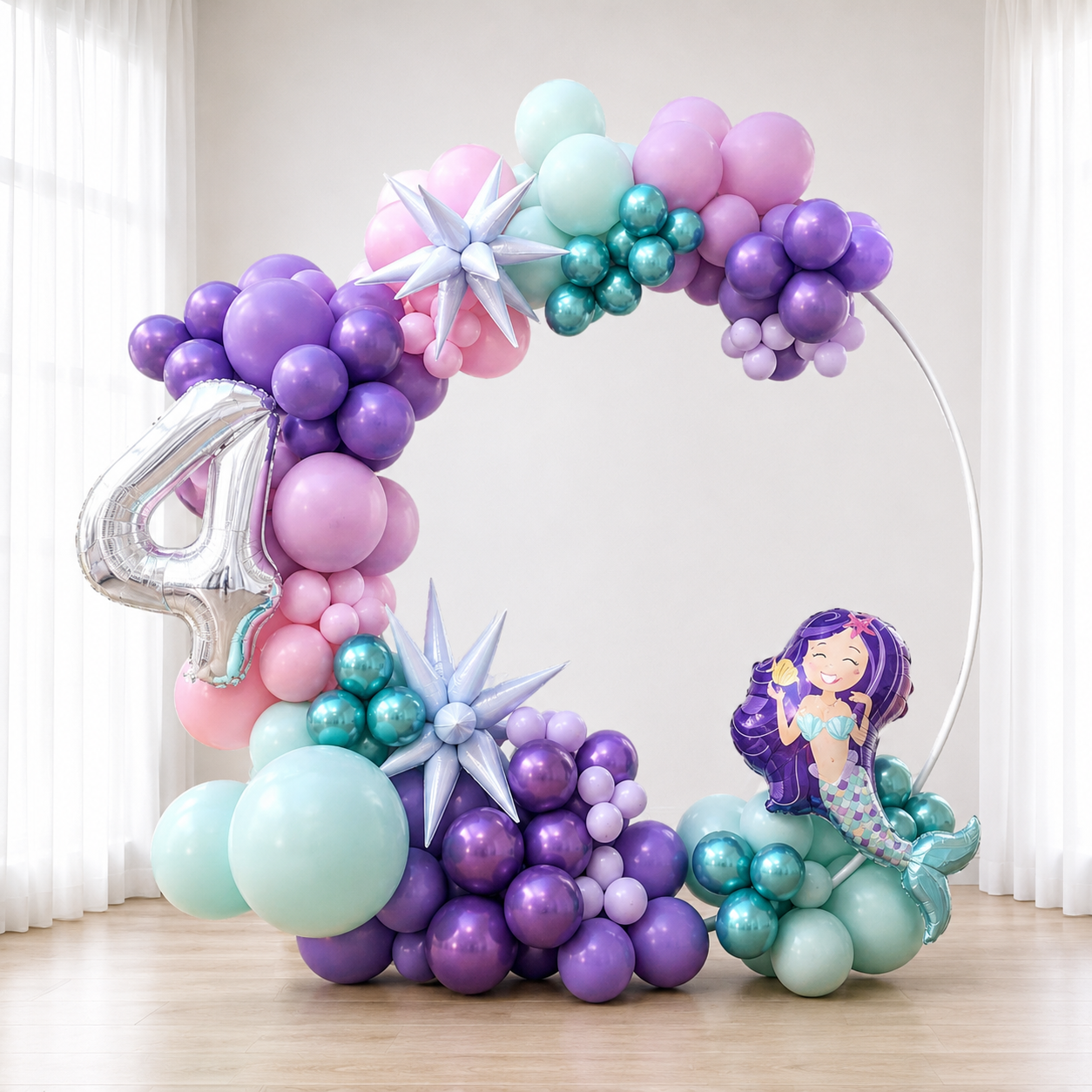 Any Number Mermaid Classic Organic Balloon Arch Arrangement