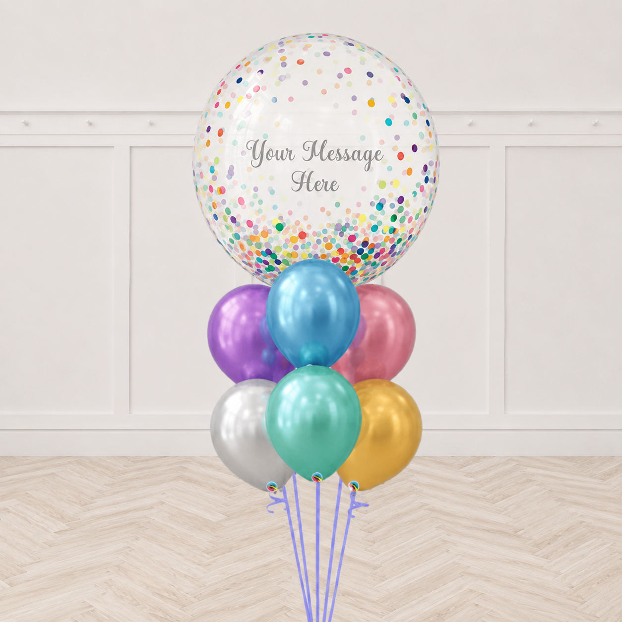Custom Text Chrome Balloon Bouquet With Weight