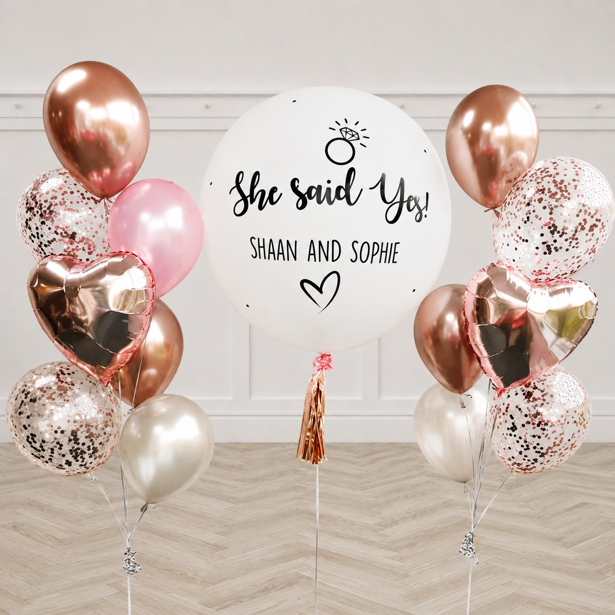 Rosegold and White Customized Latex and Confetti Chrome Balloon Set / All Occasion