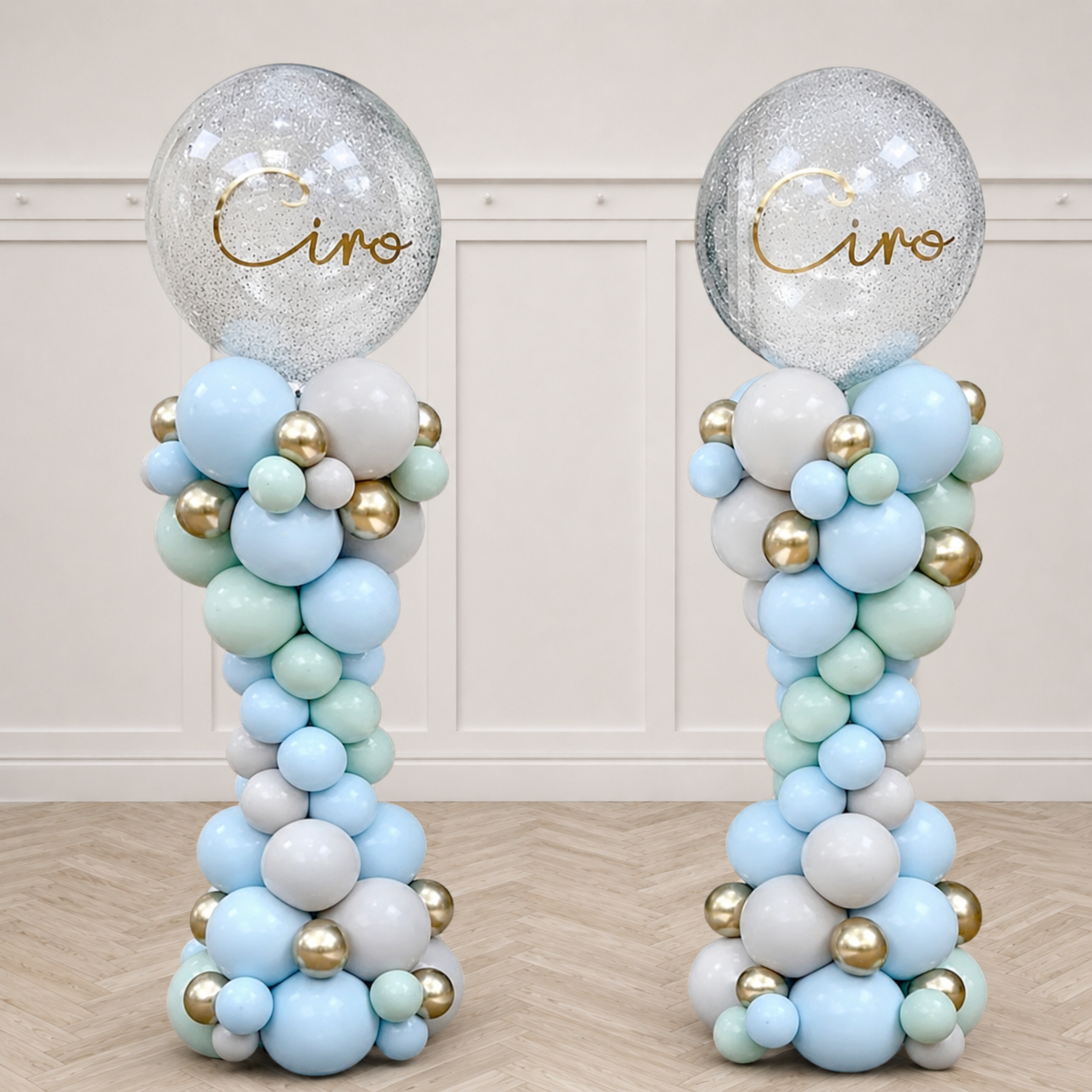 Baby Blue BOY Organic Classic Roman Balloon Pillar with 30inches CUSTOM - TEXT PRE-ORDER 1DAY In Advance