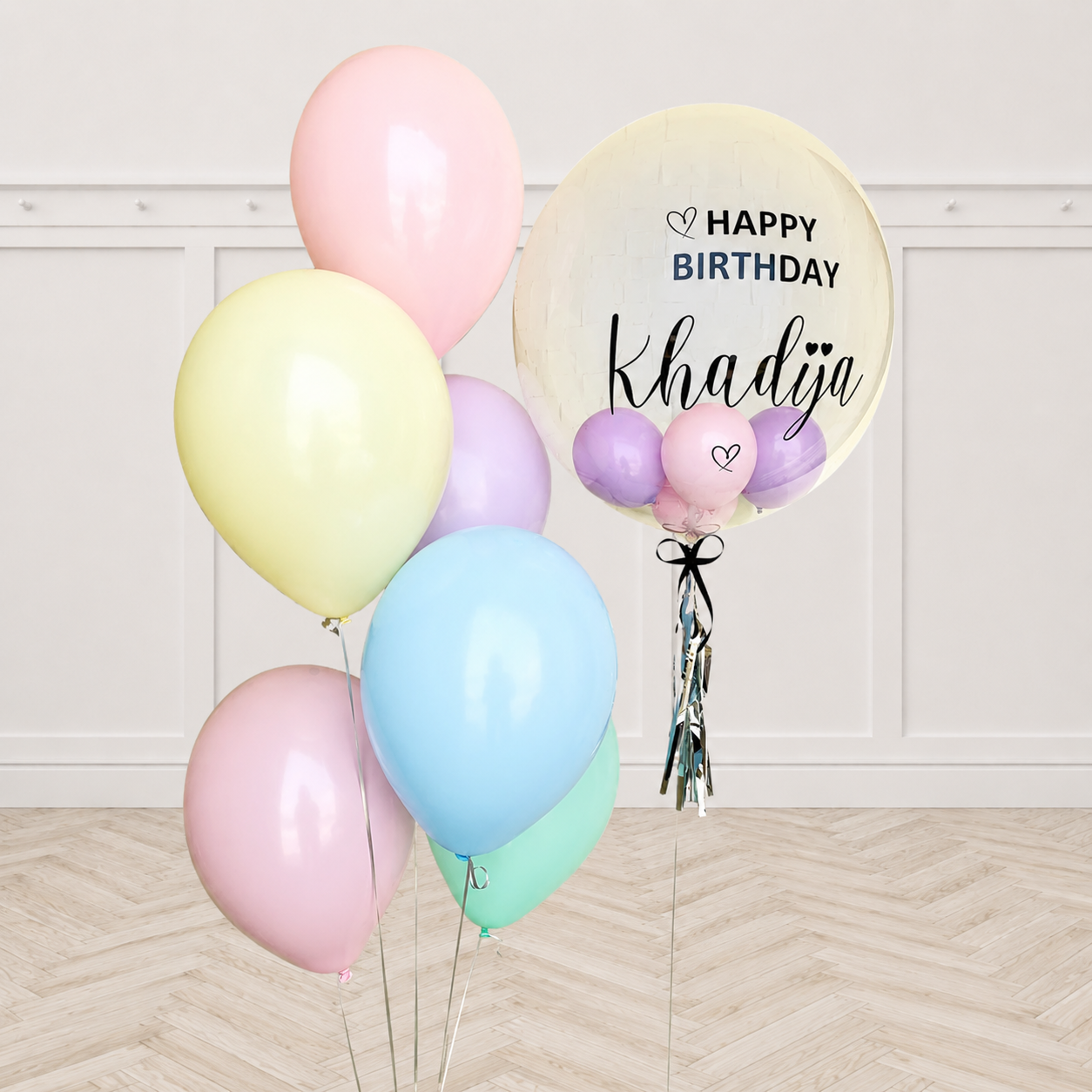Pastel  Custom Text Personalized Bubbles  Balloon Bouquet Set PRE-ORDER 1DAY In Advance