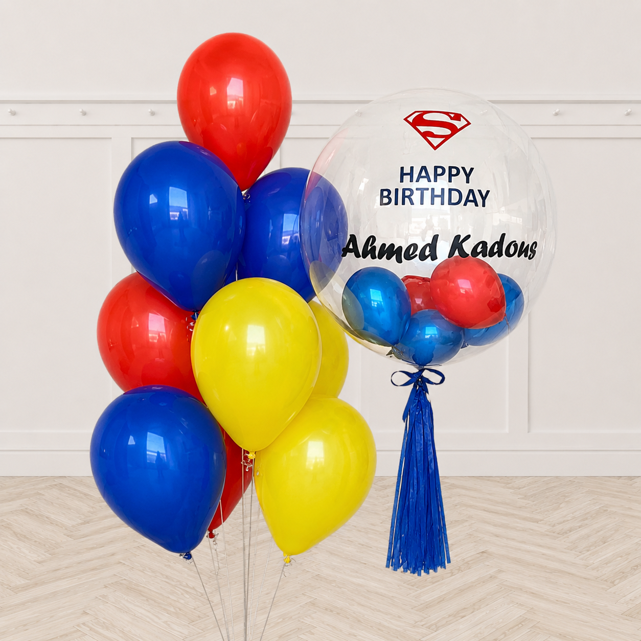 Superman Custom Text Personalized Bubbles  Balloon Bouquet Set PRE-ORDER 1DAY In Advance