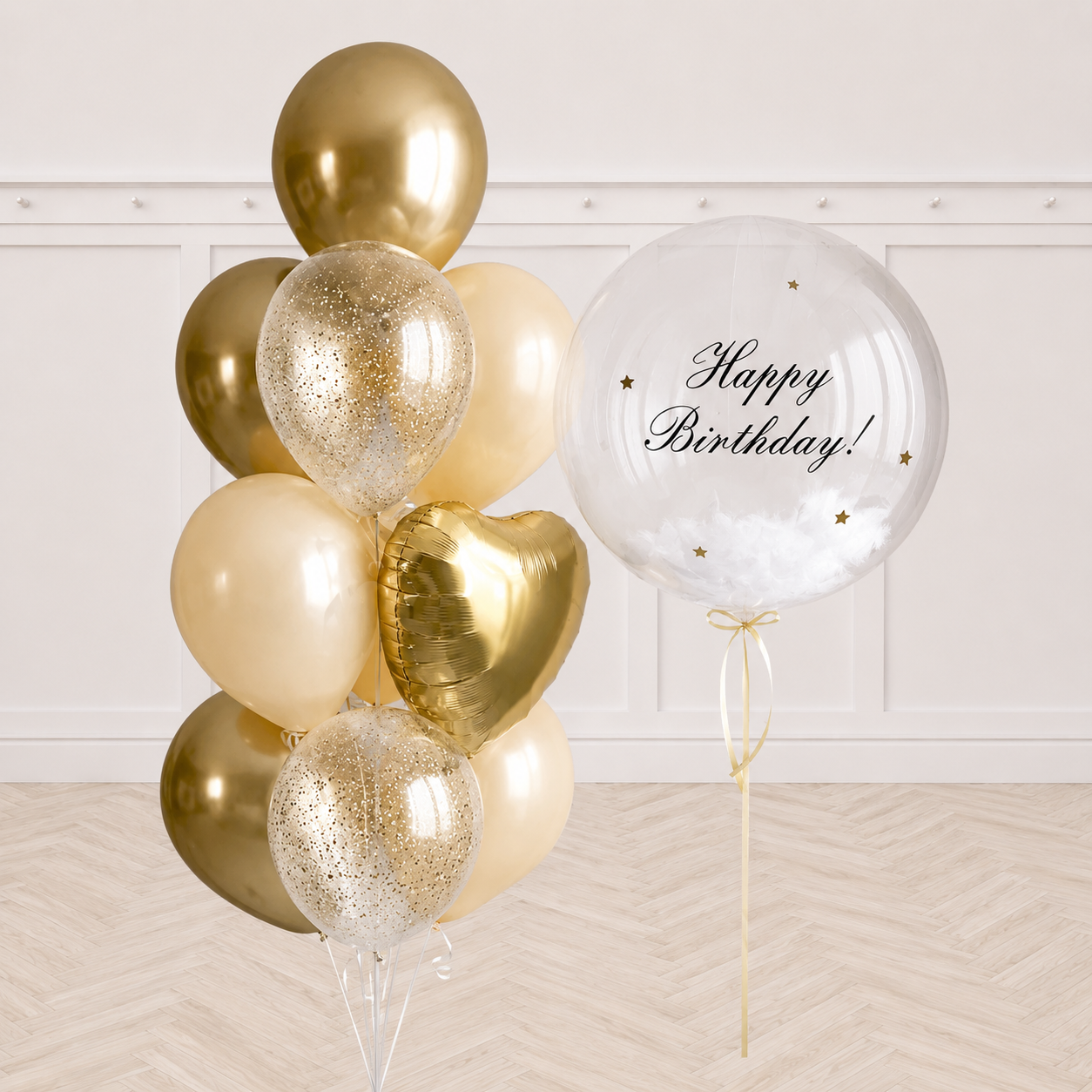 Custom Text Personalized Bubbles & Golden Blush Confetti Balloon Bouquet Set PRE-ORDER 1DAY In Advance