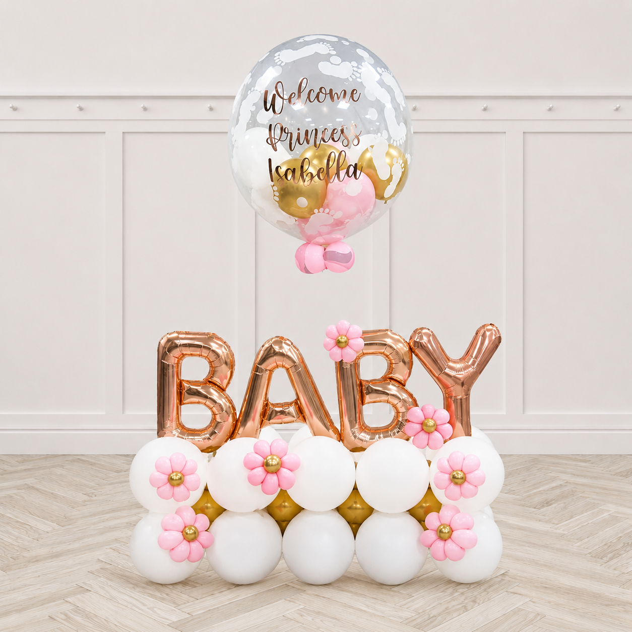 Custom TEXT BABY GIR Newborn Balloon Arrangement PRE-ORDER 1DAY In Advance