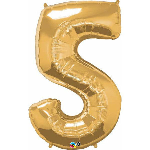 Number Five Metallic Gold Helium Filled