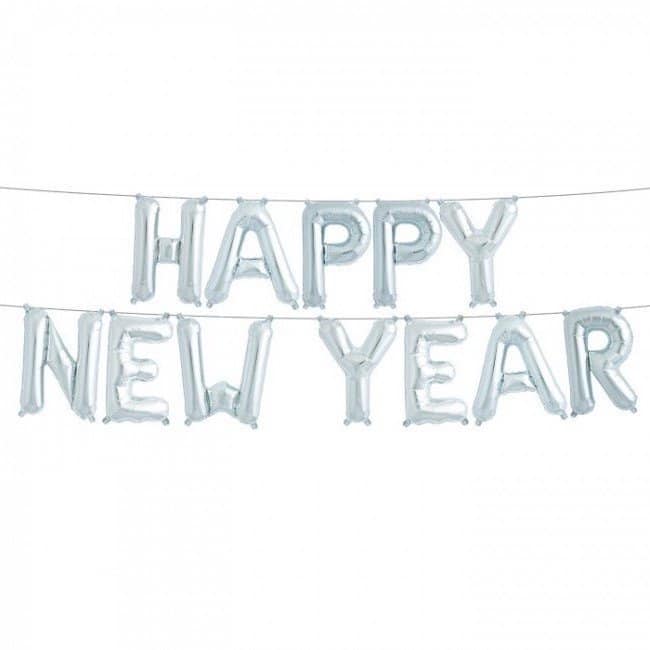 Happy New Year Silver  Letters - Balloon Banner( AIR FILLED)