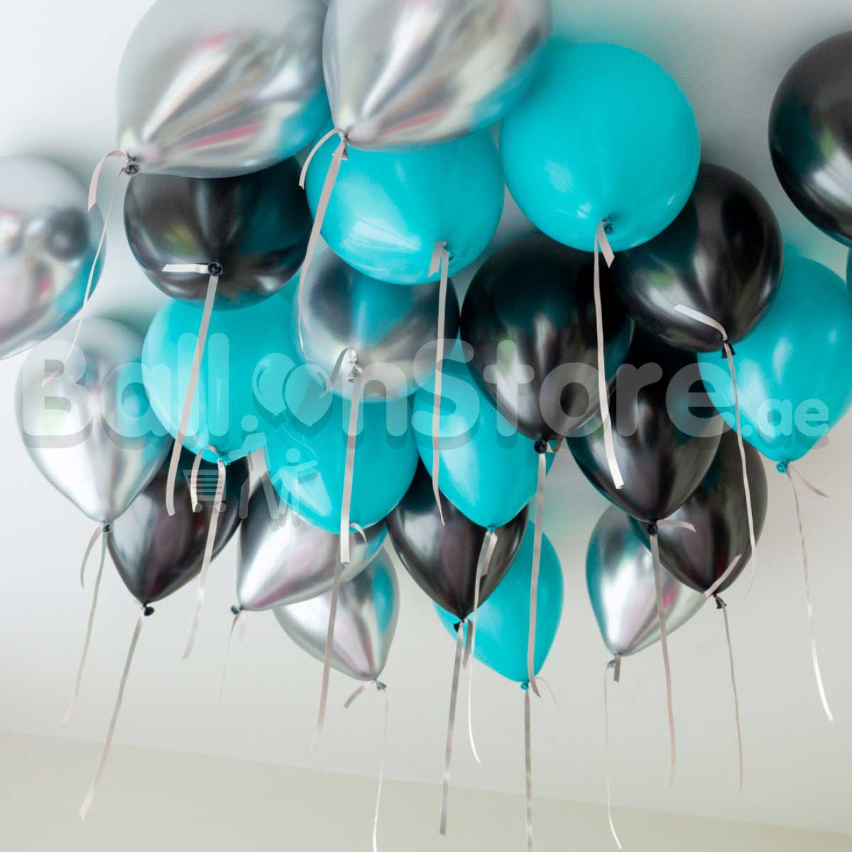 Tropical Teal (Turquoise) Chrome Helium Ceiling Balloons - 25count