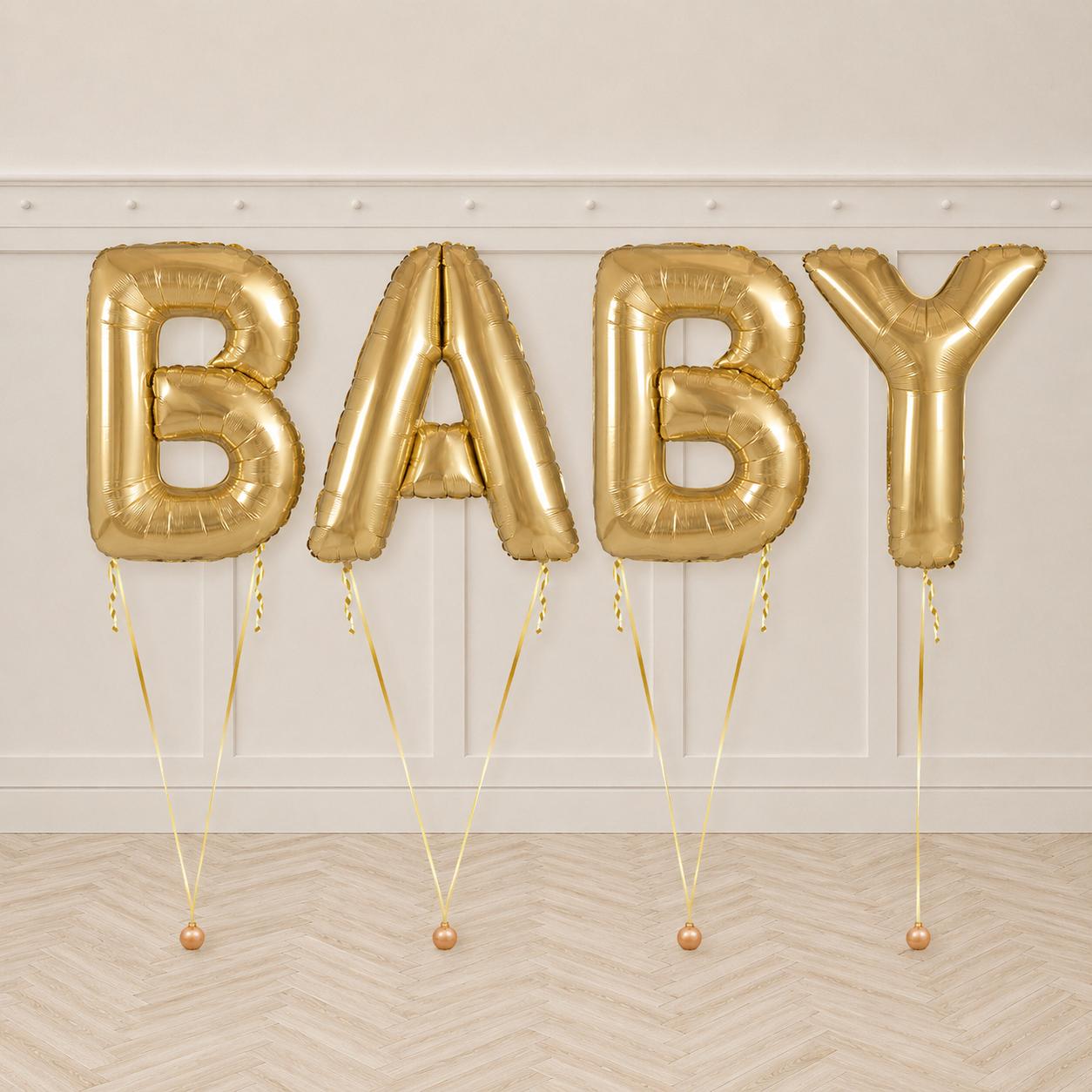 Gold “BABY” Helium Letter Balloon Package