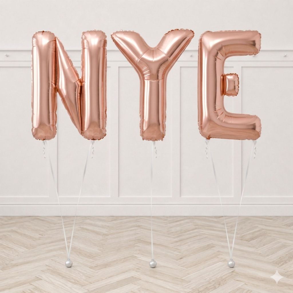 Rose Gold “NYE” Helium Letter Balloon Package