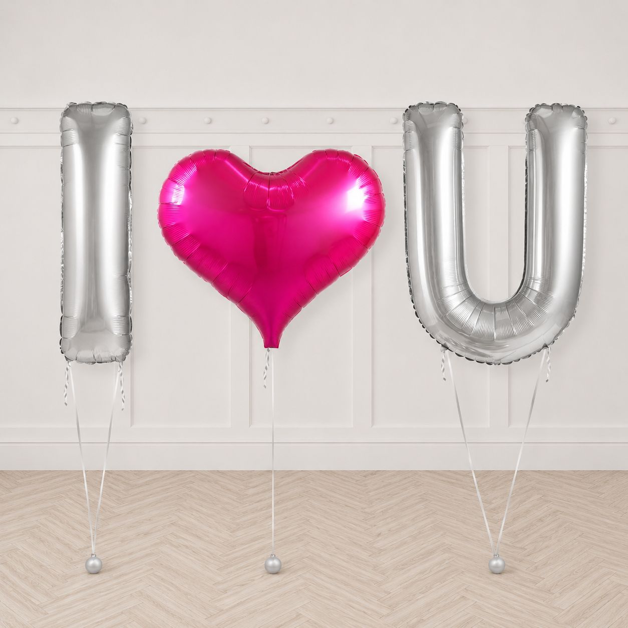 Silver & Hot Pink “I ❤️ U” Helium Balloon Package