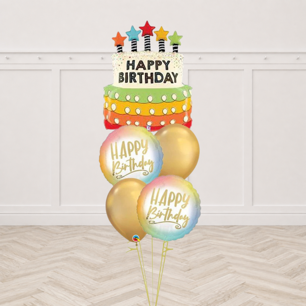 Candles Stars Birthday Cake Balloon Bouquet