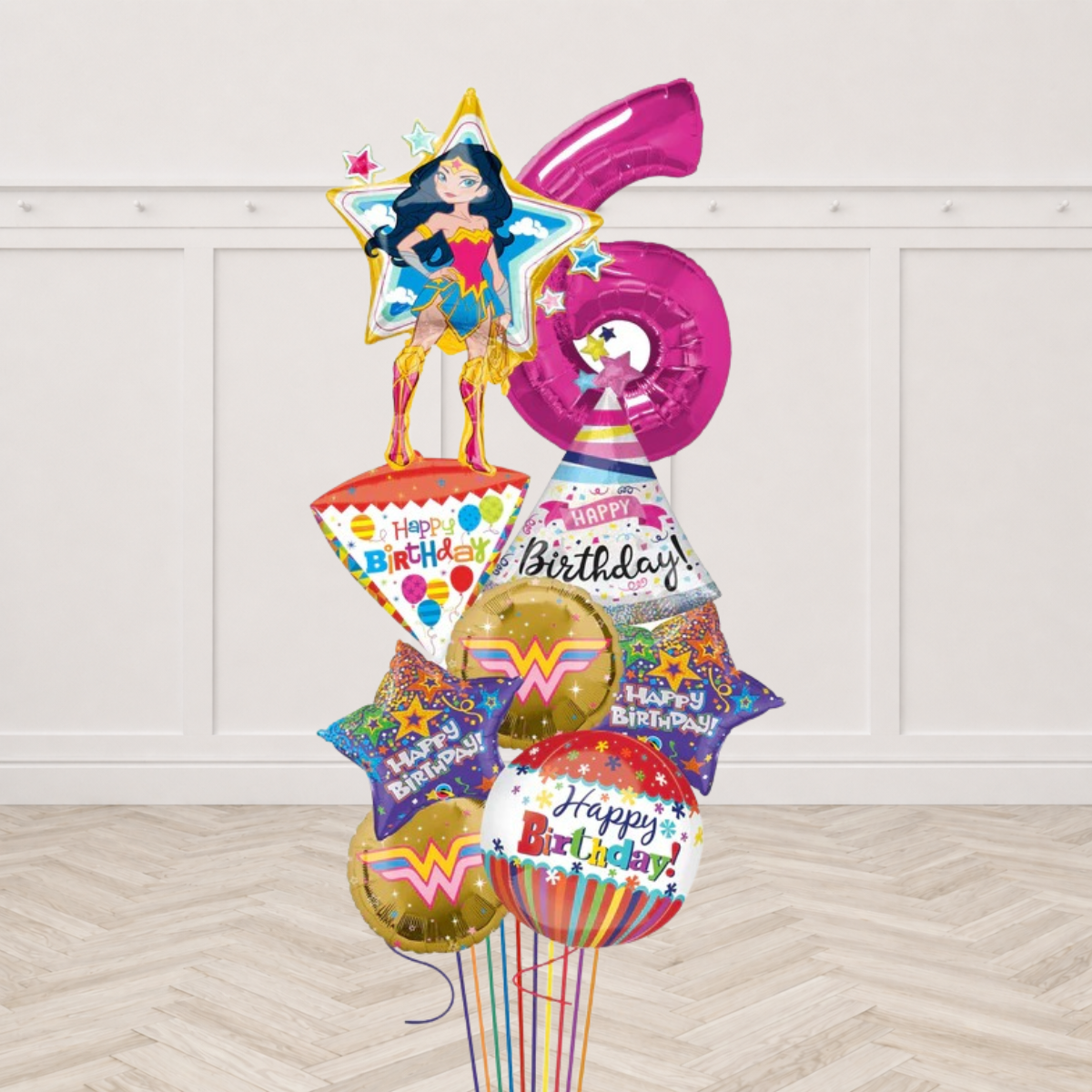 One Number Wonder Woman Super Hero Birthday Big Balloon Bouquet