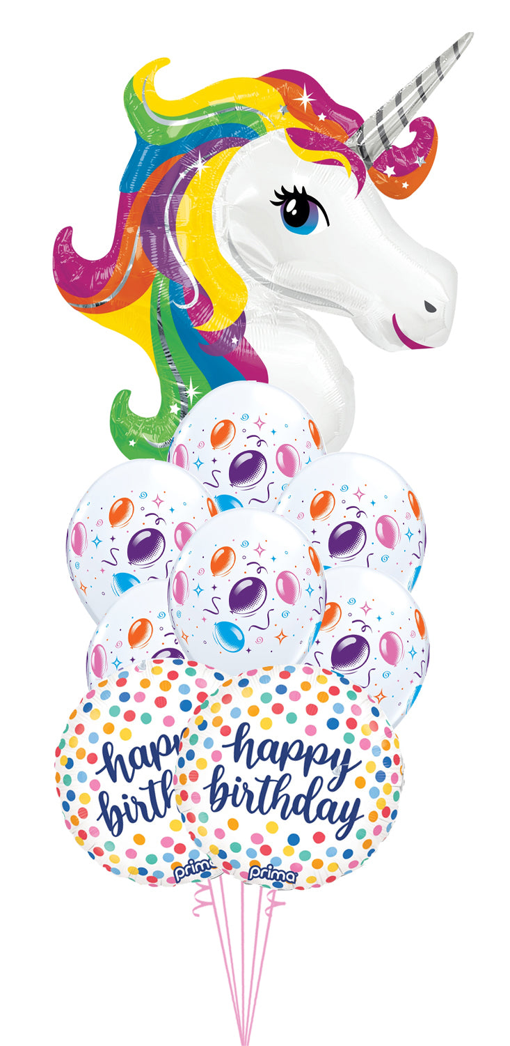 Birthday Rainbow Dots Unicorn Balloons With weight