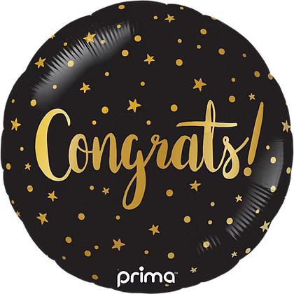 Round Congrats Gold Stars Helium  Balloon